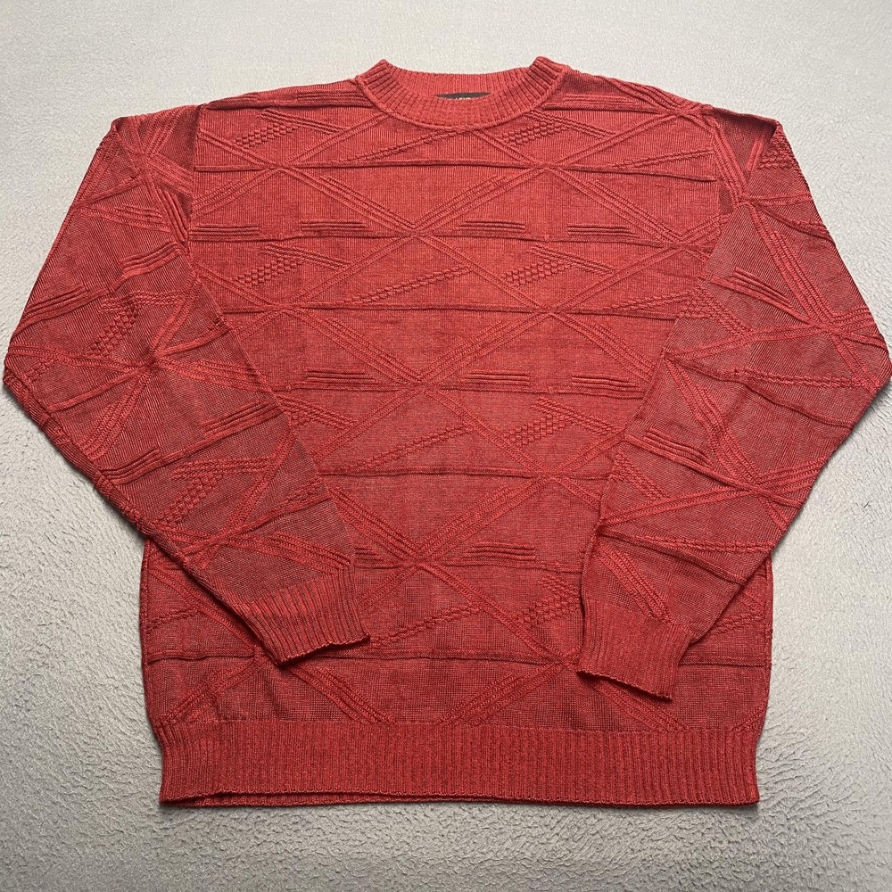 Bachrach Sweater Mens Medium Red Textured Knit Crewneck Pullover Made‎ USA